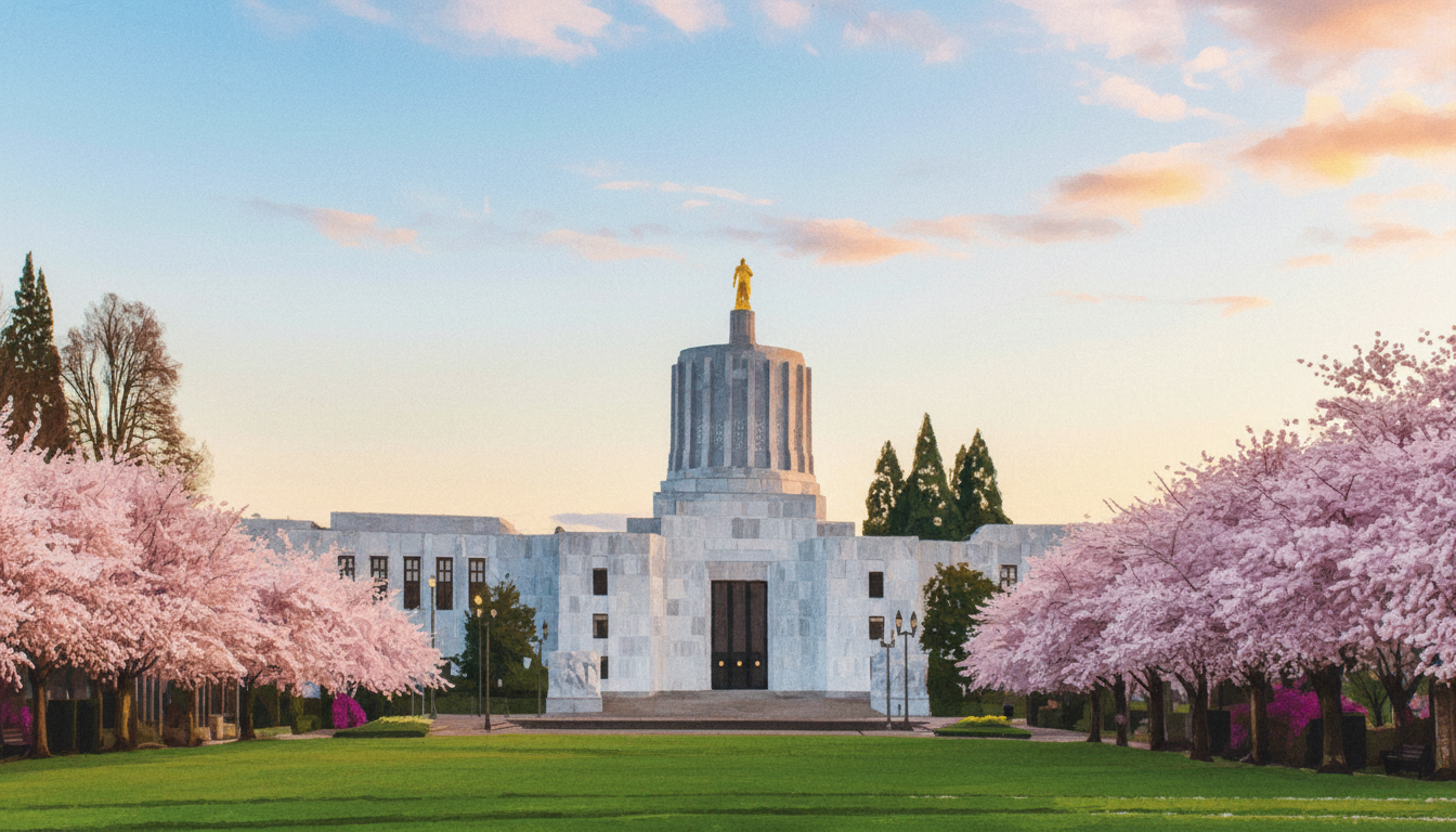 Oregon State Capitol at sunset